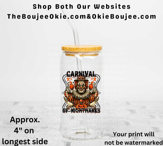 Carnival Of Nightmares Scary Clown UV DTF Decal Double Sided