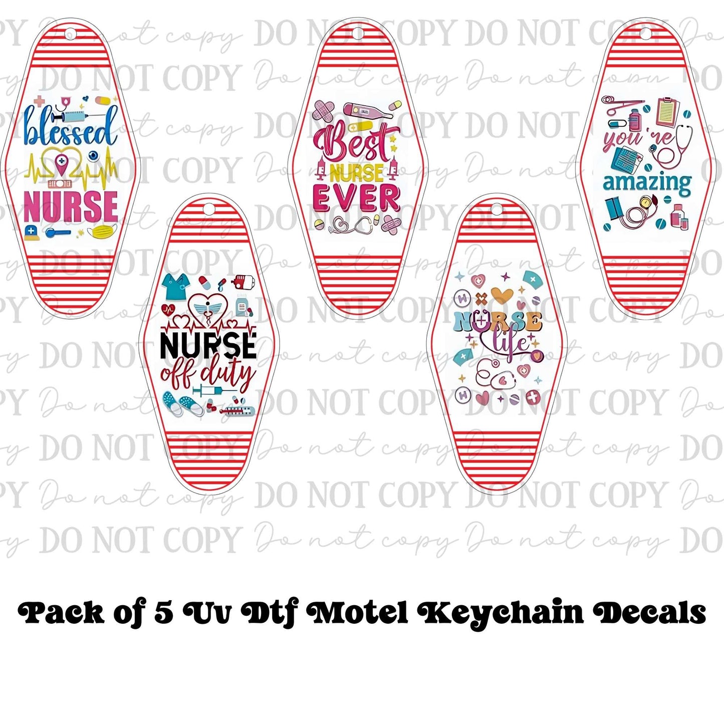 Assorted Nurse Motel Keychain UV DTF Decal Set – Pack of 5