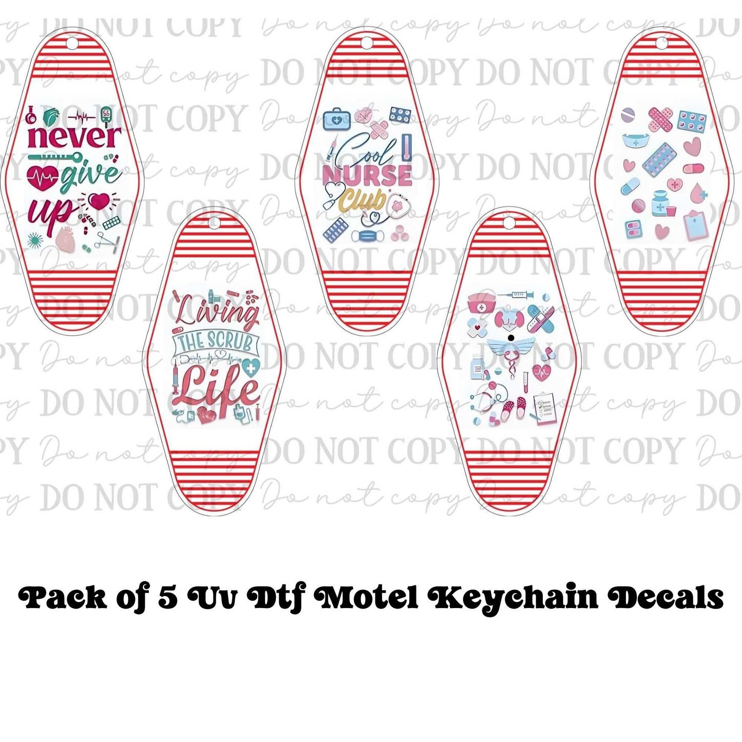 Assorted Nurse Motel Keychain UV DTF Decal Set – Pack of 5