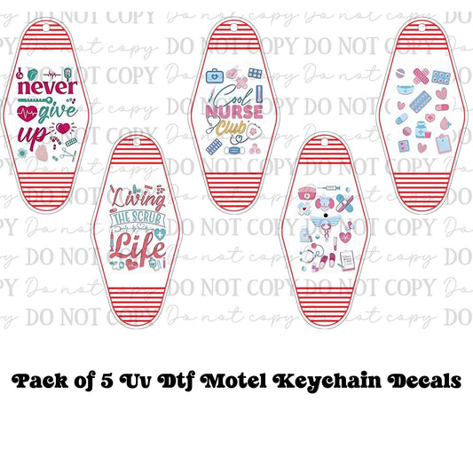 Assorted Nurse Motel Keychain UV DTF Decal Set – Pack of 5
