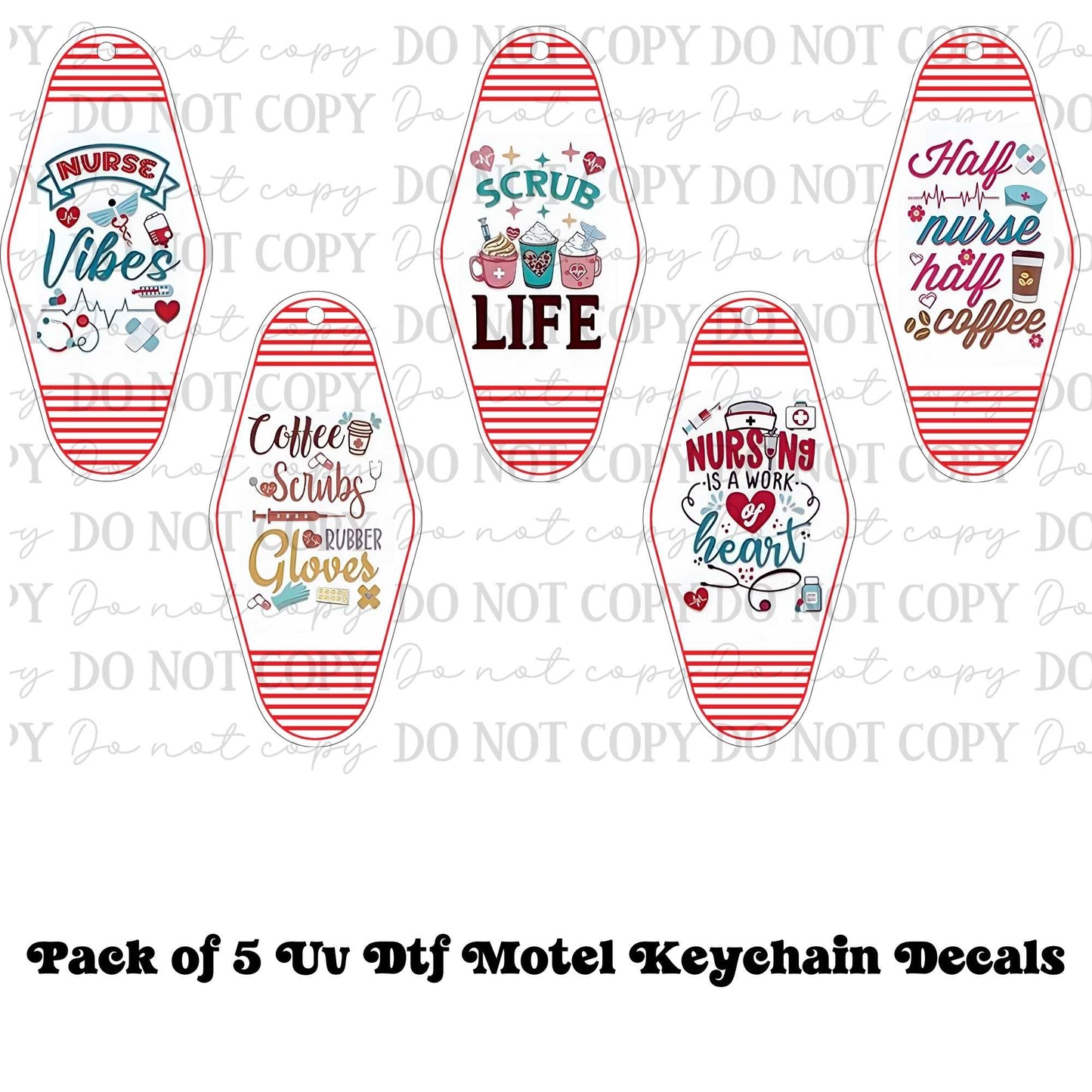 Assorted Nurse Motel Keychain UV DTF Decal Set – Pack of 5