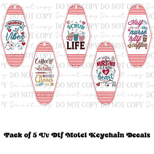 Assorted Nurse Motel Keychain UV DTF Decal Set – Pack of 5