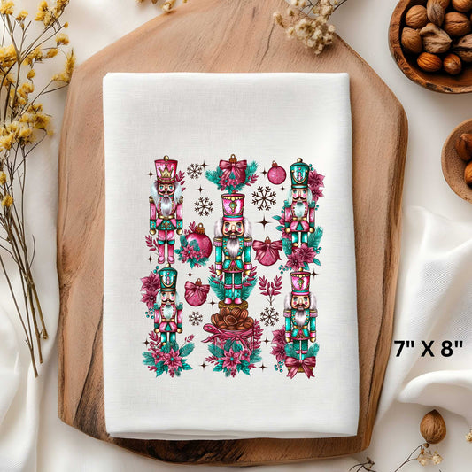 Beautiful Pink & Teal Christmas Nutcrackers Sublimation Print