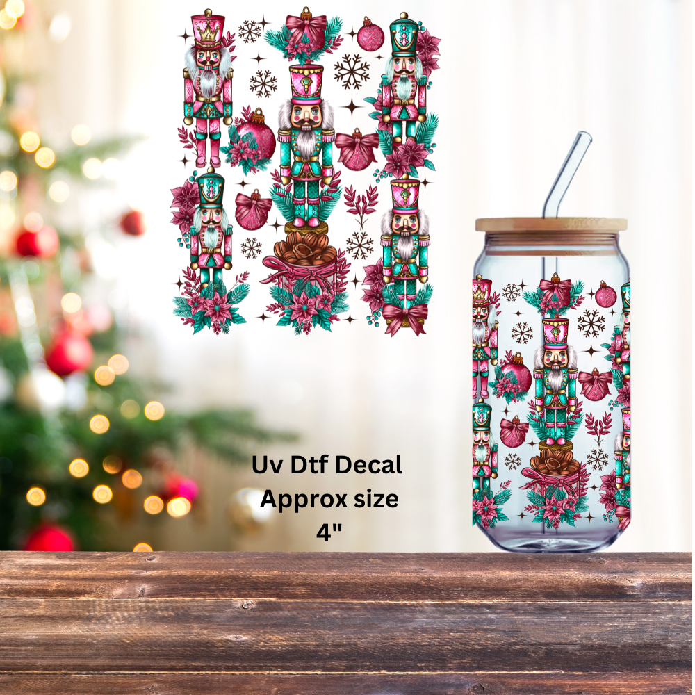 Beautiful Pink & Teal Nutcrackers Double Sided Uf Dtf Decal Christmas Design