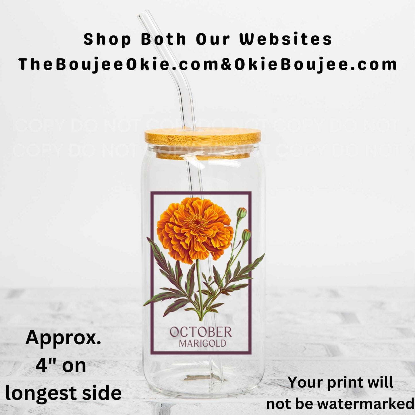 October Birth Month Flower Marigold Uv Dtf Decal Double Sided