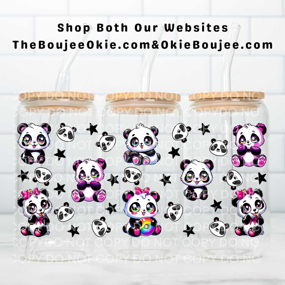 Panda Bears UV DTF Wrap Or Elements & Clip Art Sheet – Double Sided Cup Wrap Size