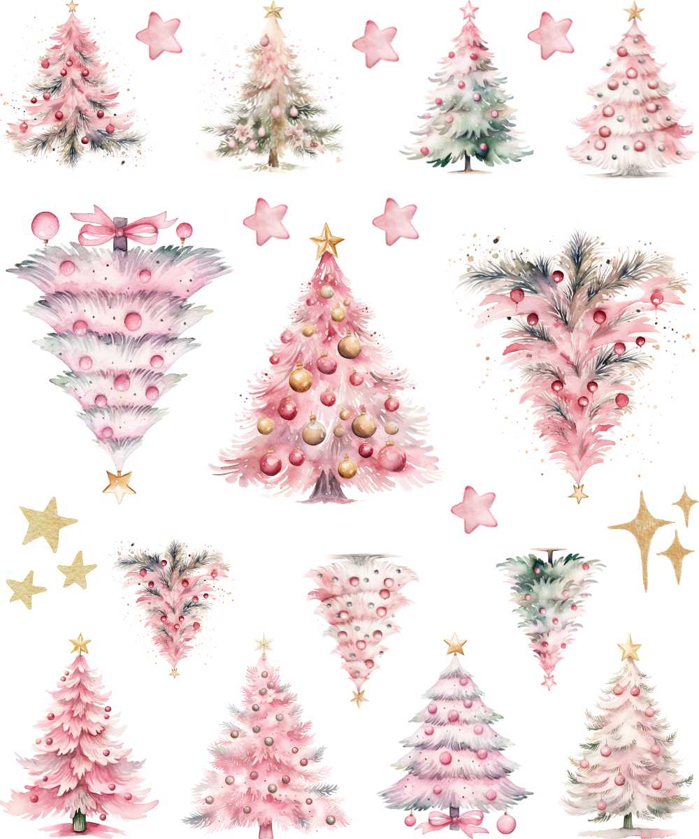 Uv Dtf Pastel Christmas Trees Elements Gang Sheet