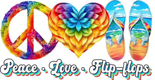 Uv Dtf Wrap Peace Love Flip Flops | Double Sided