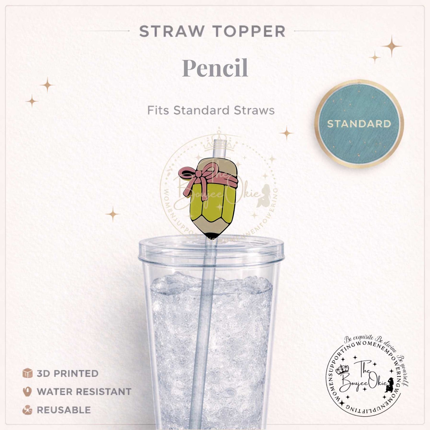 Pencil Bow Straw Topper For Standard Straws