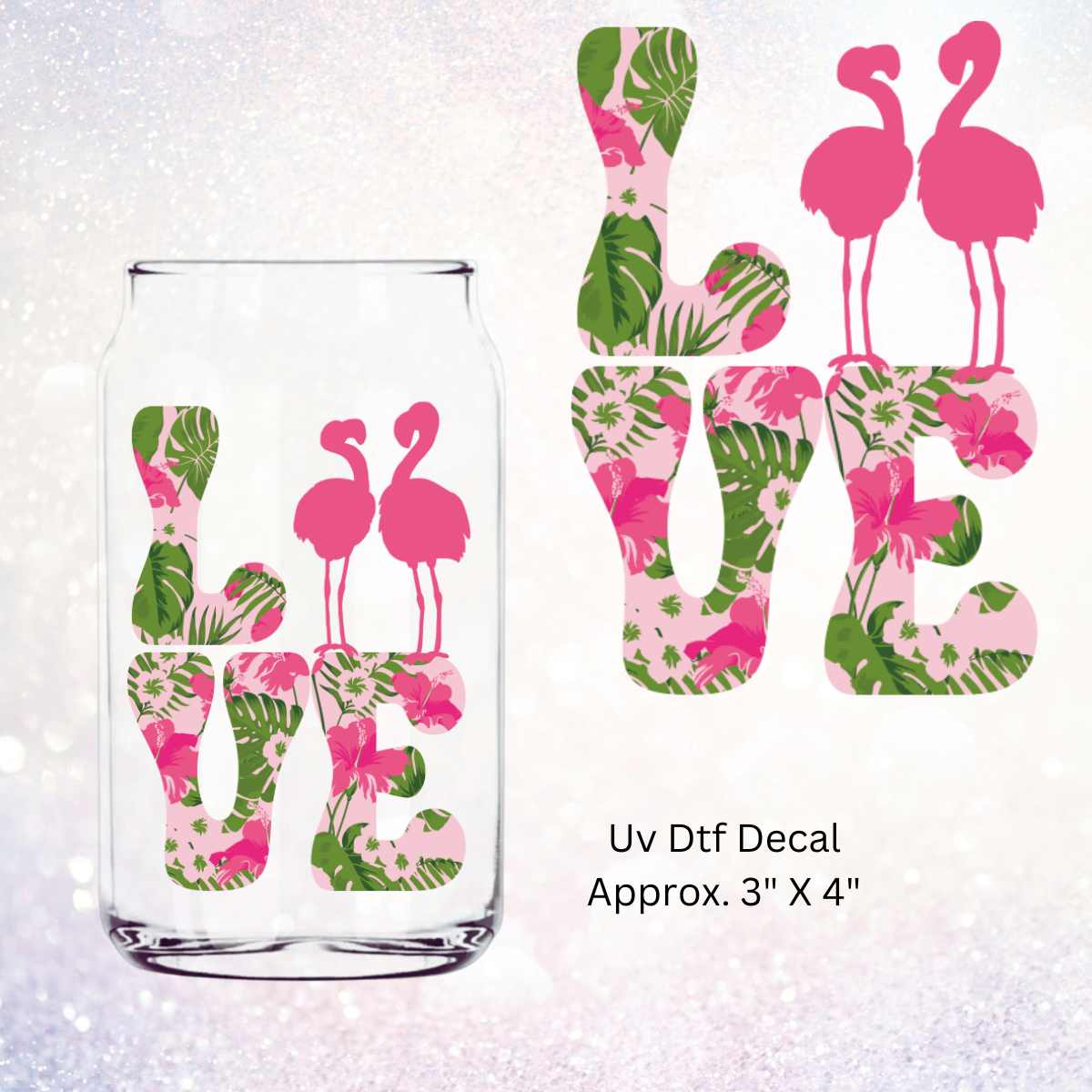 Uv Dtf Decal Pink Flamingo Love