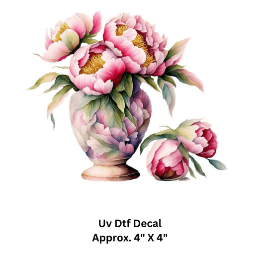 Uv Dtf Decal Pink Flowers | Floral Vase