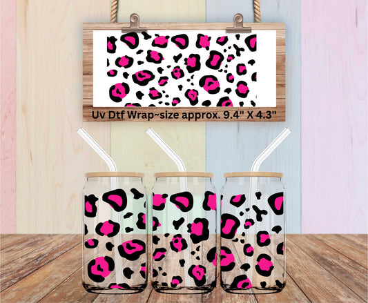 Uv Dtf Wrap Pink Black Leopard | Mini Gang Sheet | Cut Apart | Hip Sip