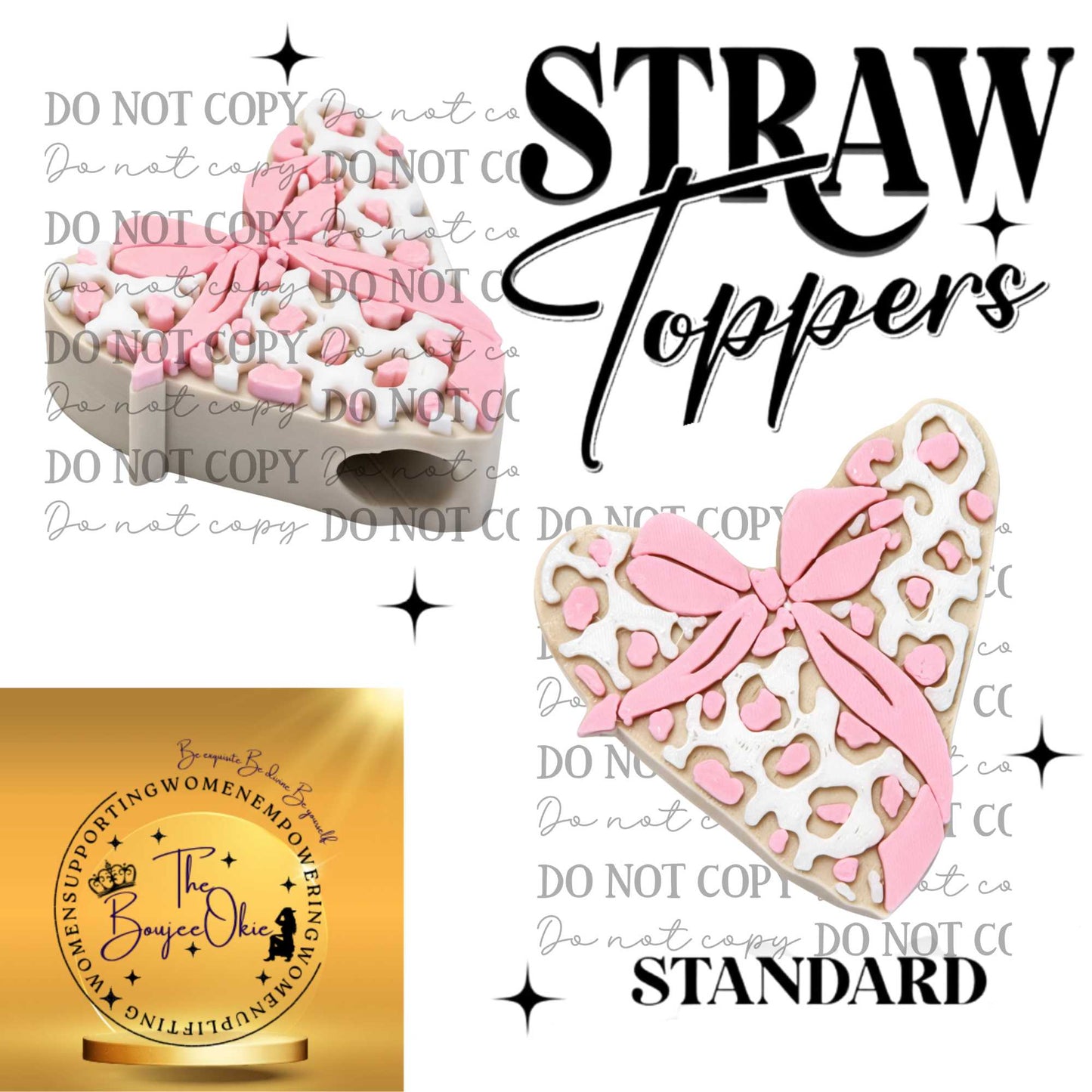 Pink Leopard Heart Straw Topper For Standard Straws