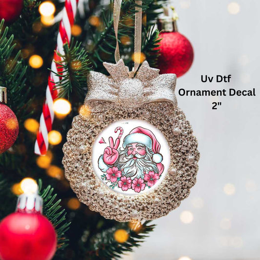 Pink Santa Christmas Ornament or Magnet Double-Sided UV DTF Decal