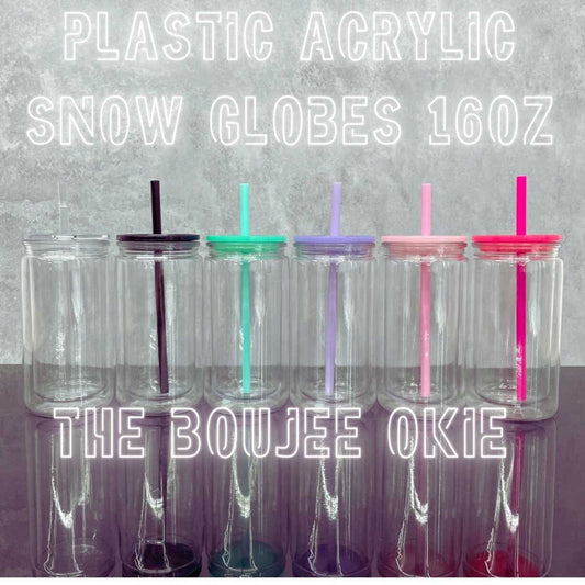 Acrylic Plastic Double Wall Snowglobe Tumbler 16oz Choice of Lid Color | Hot Trending ! Snow Globe