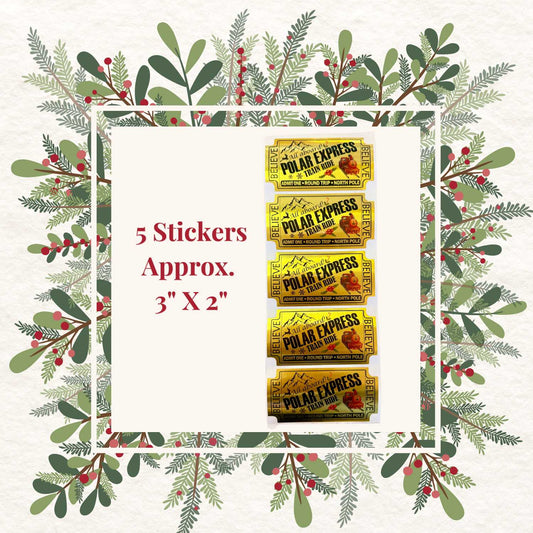 Polar Express Shiny Gold Stickers – 3" x 2"