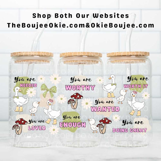 Positive Ducks UV DTF Double-Sided Wrap – 16oz Glass Can & Tumbler Design