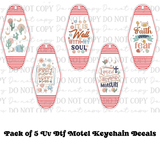 Faith Based Boho Motel Keychain UV DTF Decal Set – Pack of 5