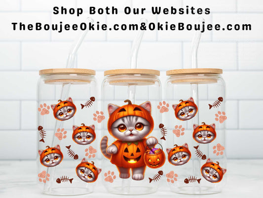 Cute Little Pumpkin Kitty Cat Double Sided Uv Dtf Wrap