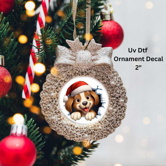 Cute Puppy Christmas Ornament or Magnet Double-Sided UV DTF Decal