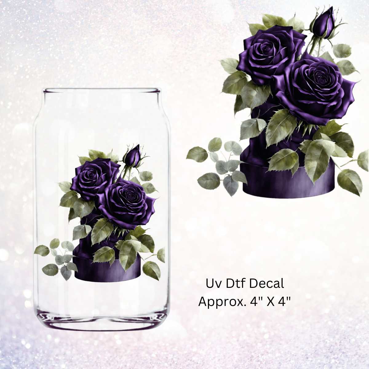 Uv Dtf Decal Purple Roses Floral Arrangement