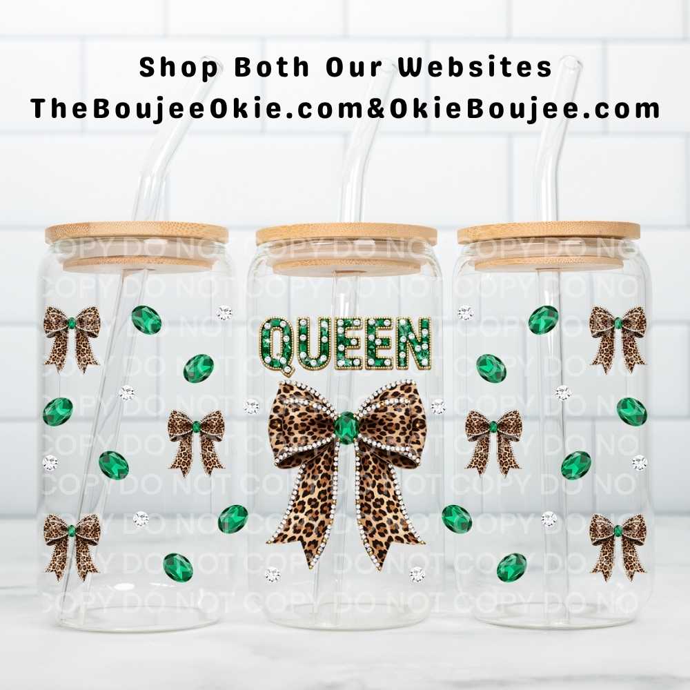 Queen Leopard Bow Uv Dtf Cup Wrap Double Sided