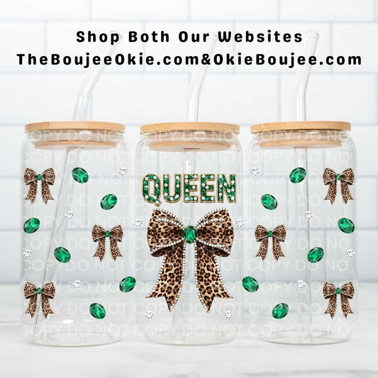 Queen Leopard Bow Uv Dtf Cup Wrap Double Sided