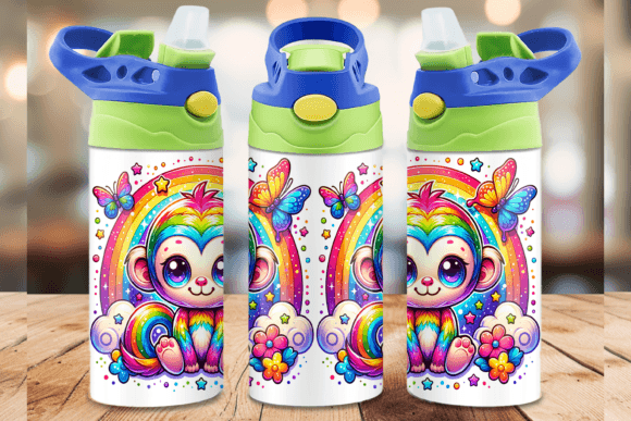 Rainbow Monkey 12oz Tumbler Sublimation Print | Kids