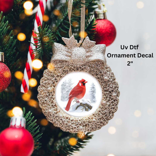 Red Cardinal Christmas Ornament or Magnet Double-Sided UV DTF Decal