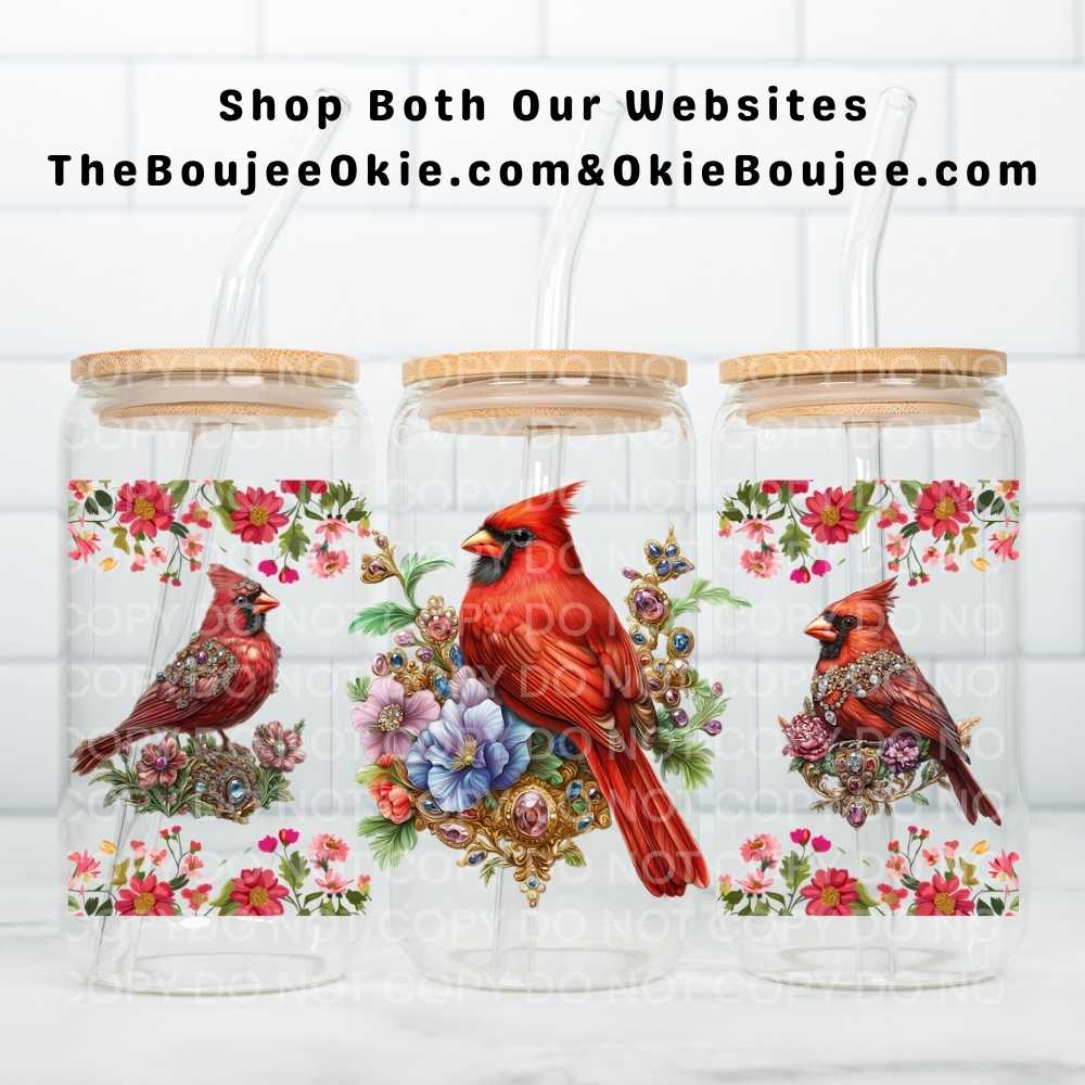 Jeweled Red Cardinals Uv Dtf Wrap