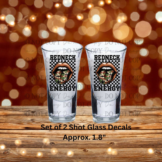 Red Neck Energy Camo Tongue Uv Dtf Shot Glass Decals Set of 2