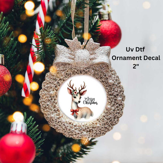 Beautiful Deer Christmas Ornament or Magnet Double-Sided UV DTF Decal