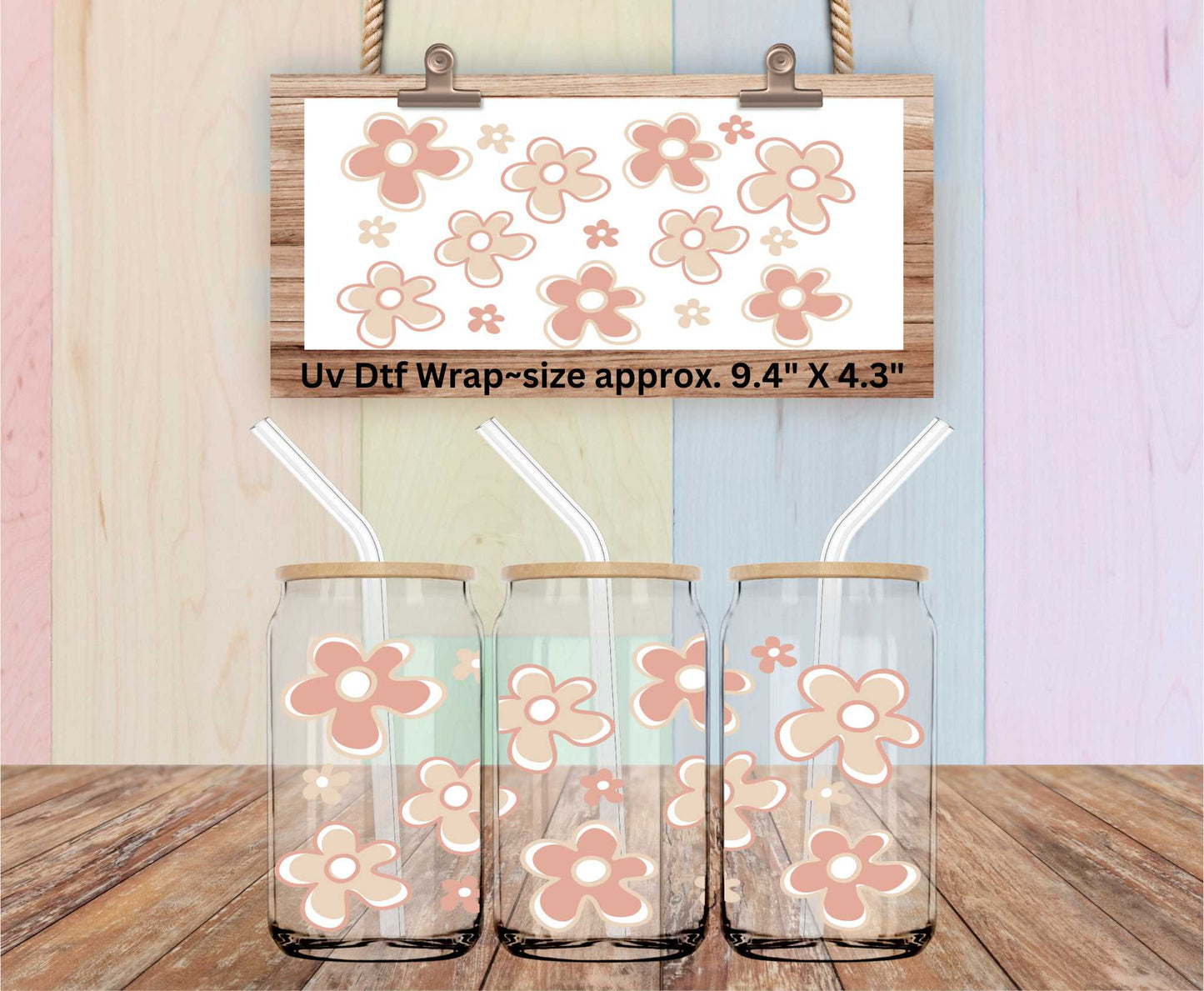 Retro Groovy Flowers Double-Sided UV DTF Wrap