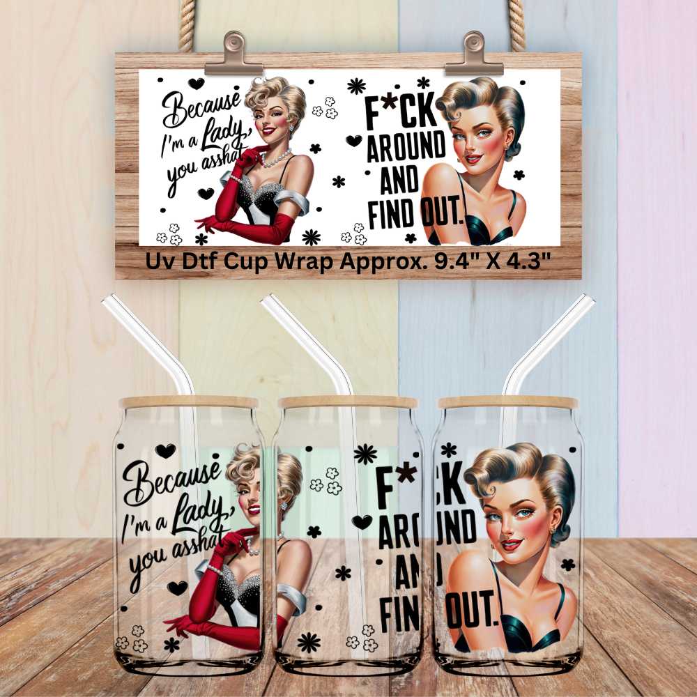 UV Dtf Wrap Snarky Pinup Ladies | Double Sided | Retro Pinup Girls