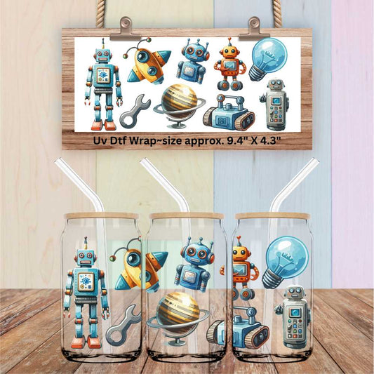 Double Sided Uv Dtf Wrap Cartoon Robots