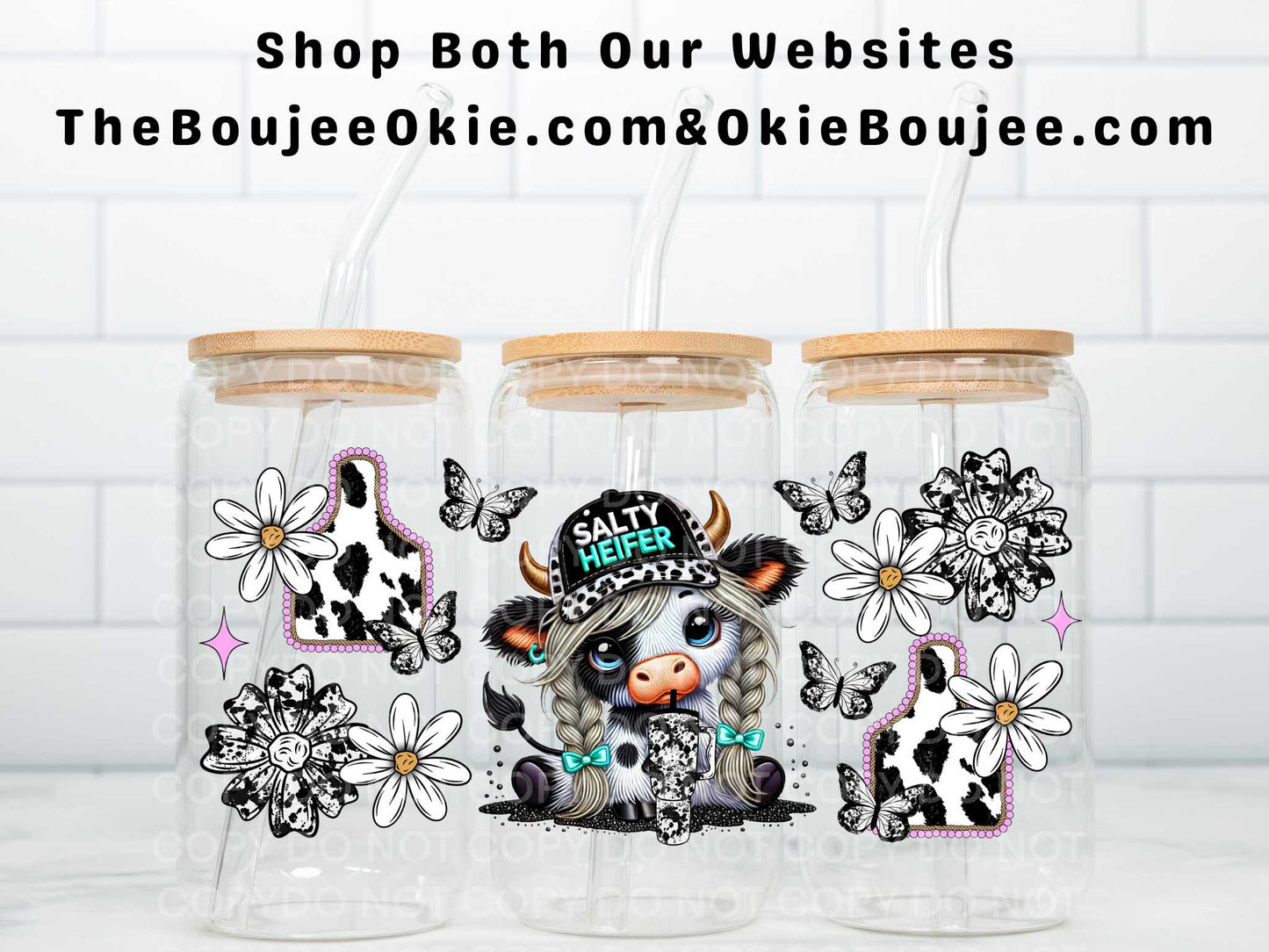 Salty Heifer Girl HIghland Cow Uv Dtf Wrap Western Style