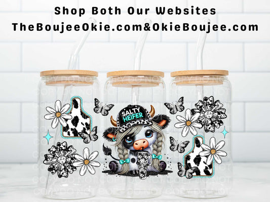 Salty Heifer Girl HIghland Cow Uv Dtf Wrap Western Style