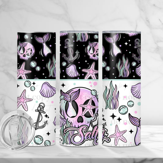 Salty Sea Mermaid Skelly 20oz Skinny Tumbler Sublimation Print