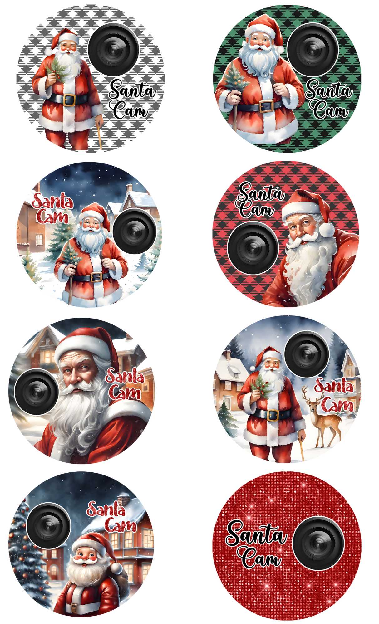 Set of 8 Santa Cam Christmas Ornament Sublimation Prints