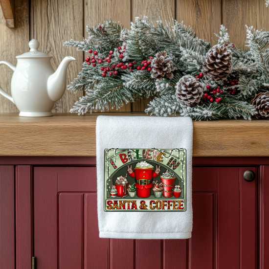 I Believe In Santa & Coffee Towel Towel Sublimation Print