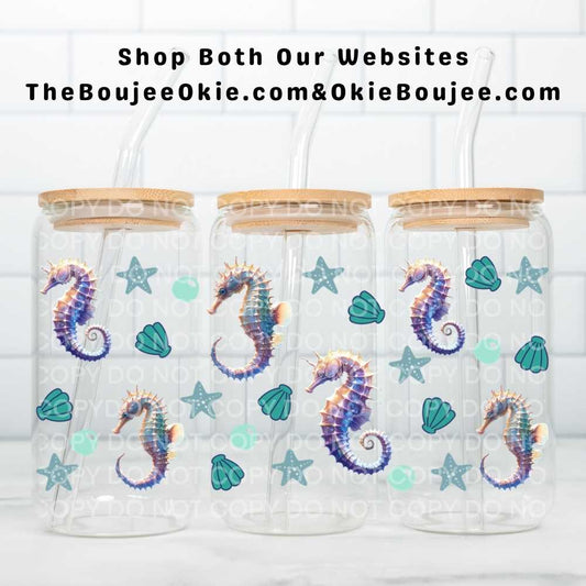 Seahorse Sea Shells Uv Dtf Cup Wrap Double Sided