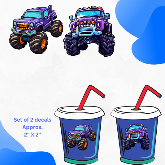 Set of 2 Uv Dtf Decals Monster Trucks | Kids | Boys | Girls