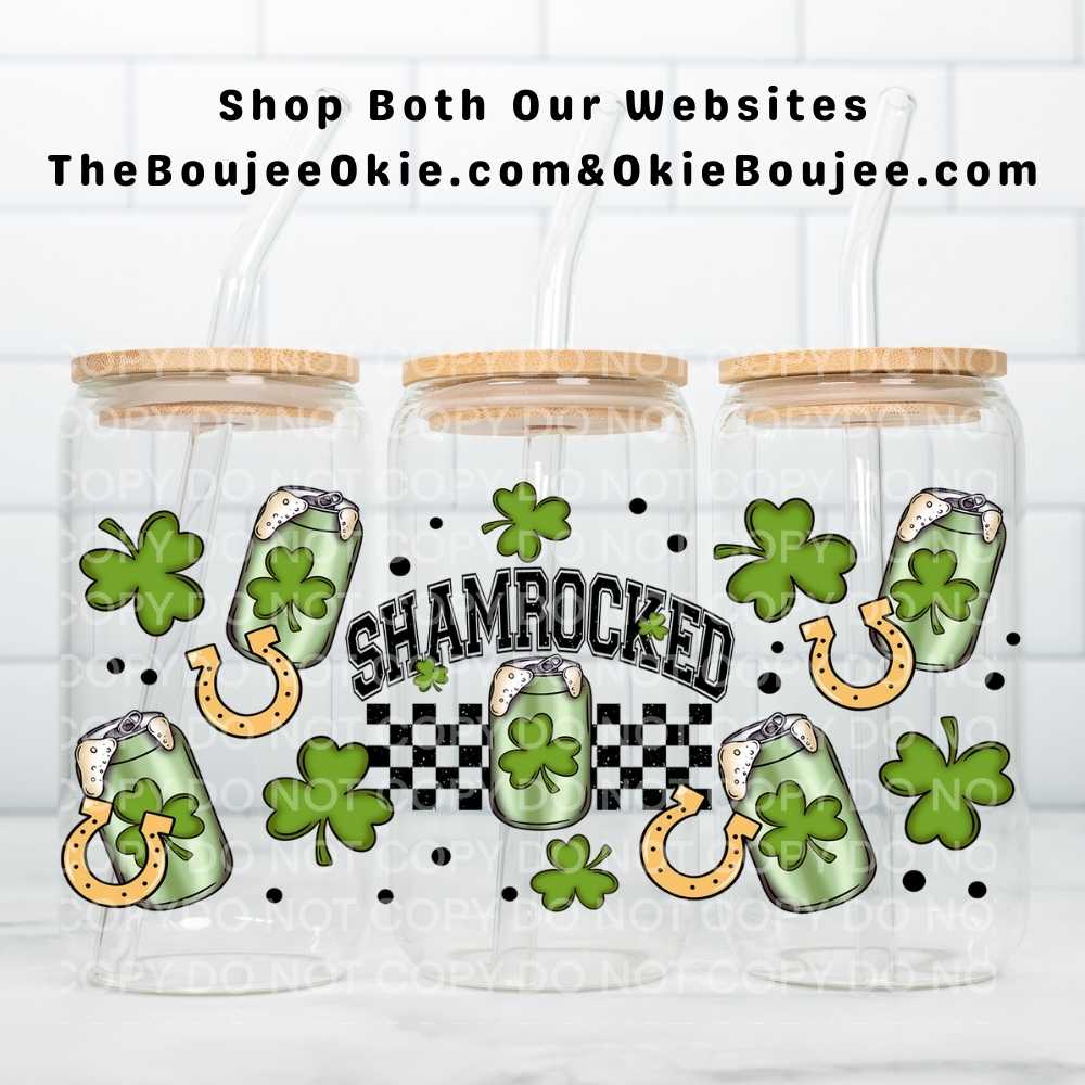 St Patrick's Day Shamrocked Beer UV DTF Double-Sided Wrap – 16oz Glass Can & Tumbler Design