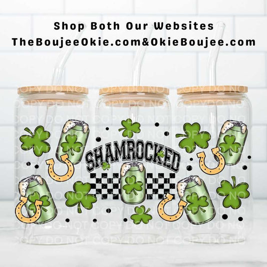 St Patrick's Day Shamrocked Beer UV DTF Double-Sided Wrap – 16oz Glass Can & Tumbler Design
