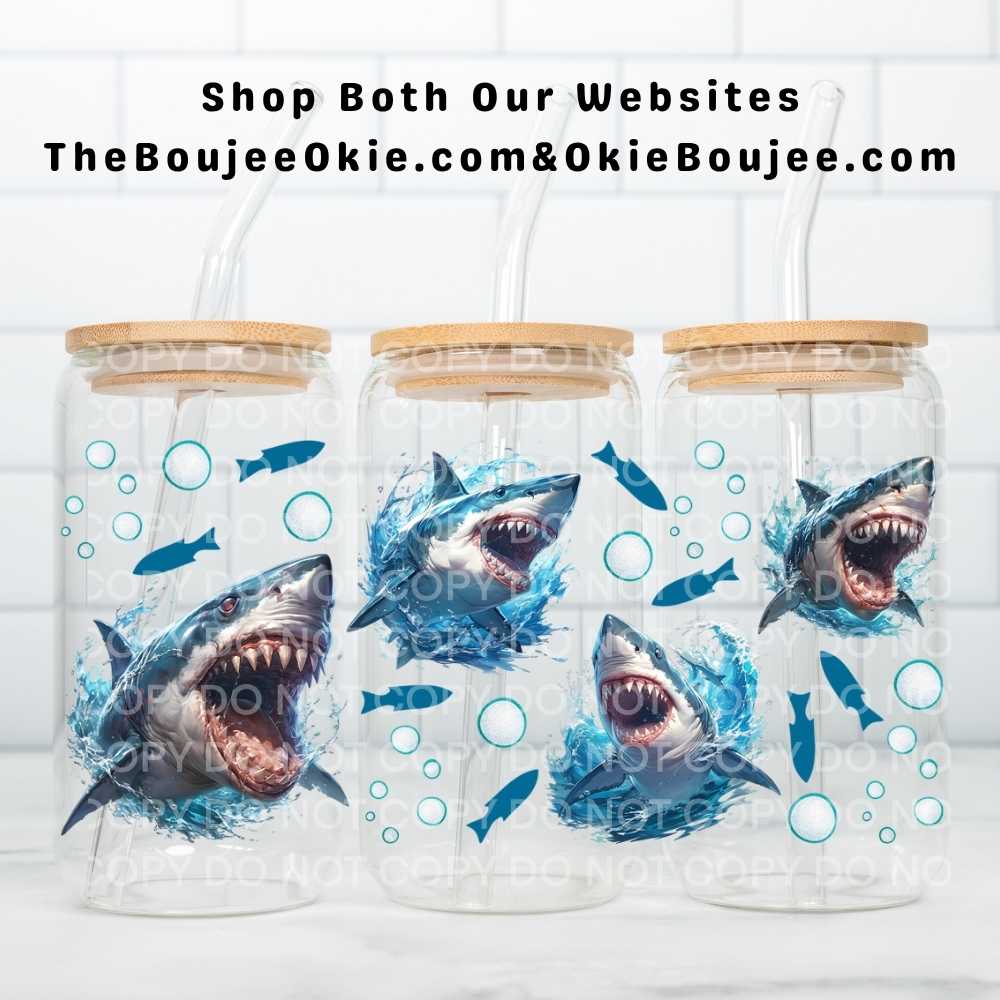 Sharks In The Water Uv Dtf Cup Wrap Double Sided