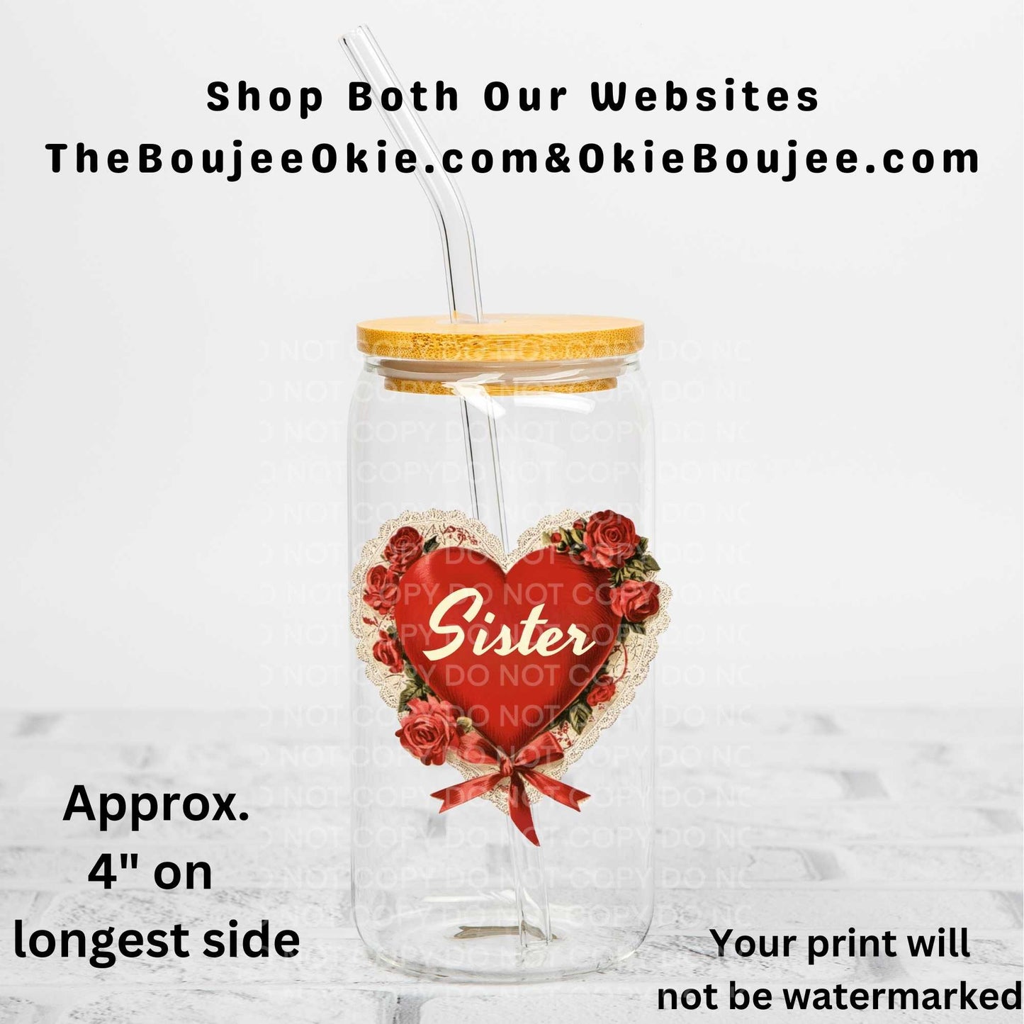 Sister Roses Heart Uv Dtf Decal  Valentine