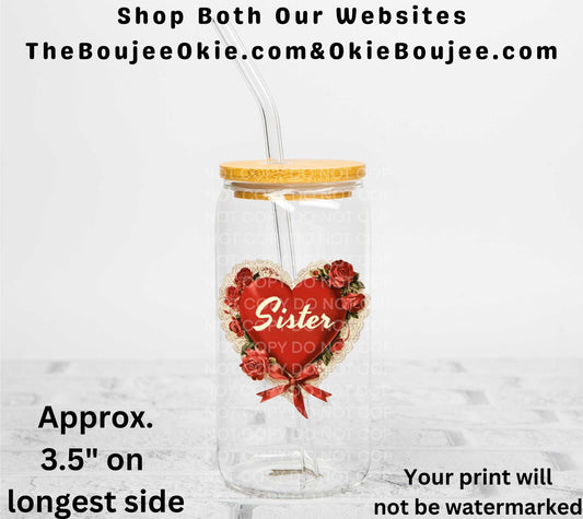 Sister Roses Heart Uv Dtf Decal Double Sided Valentine