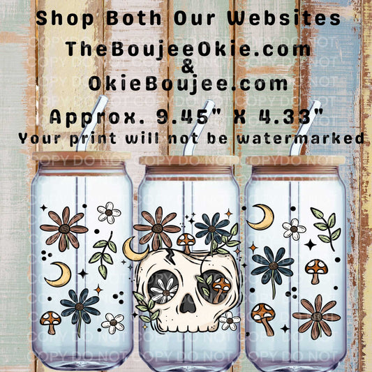 Daisies & Moons Skull Double-Sided UV DTF Wrap