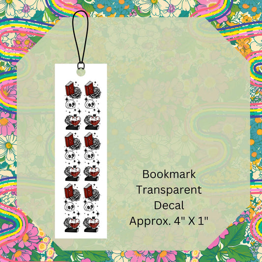 Skulls Books Potion Roses Design Single-Sided UV DTF Bookmark Decal