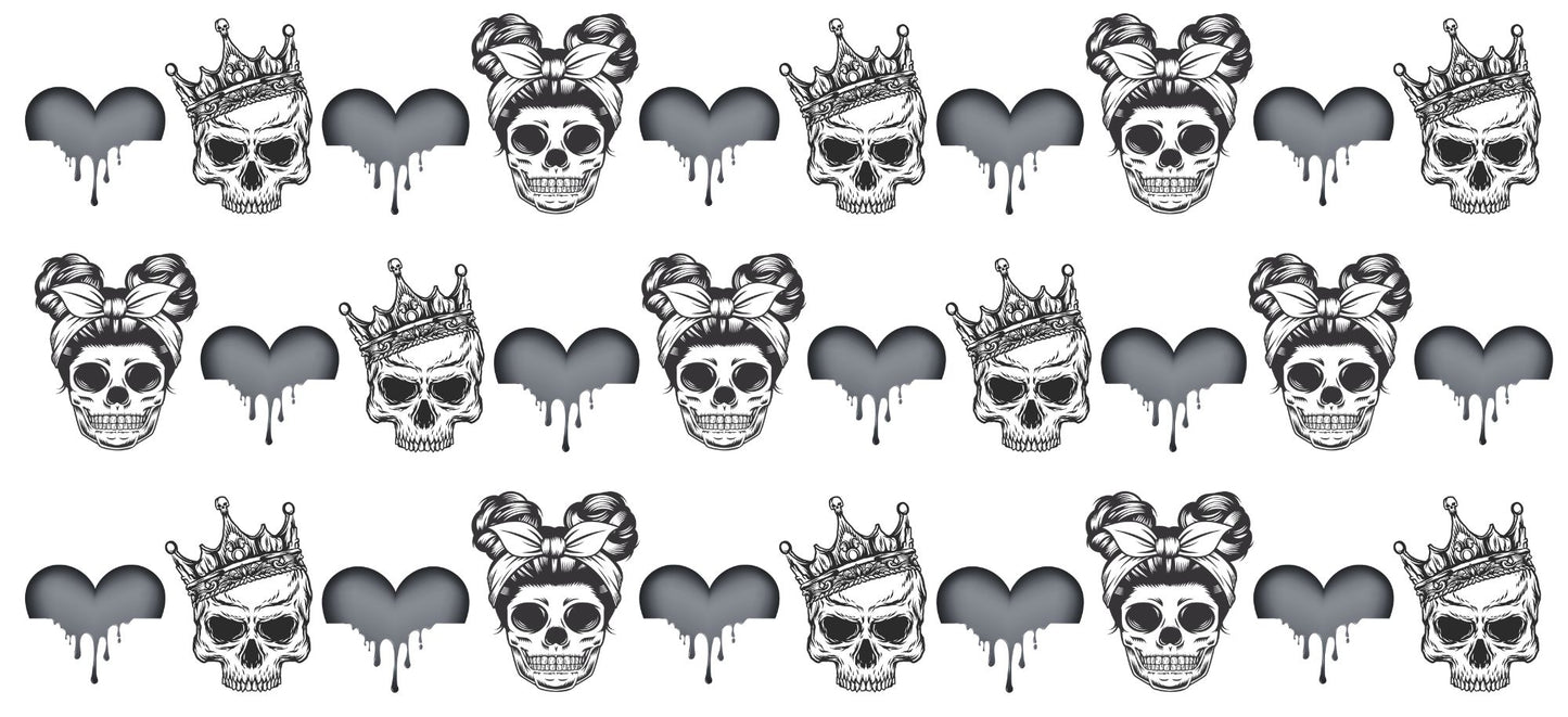 Uv Dtf Mini Gang Sheet or Wrap ~Skulls & Dripping Hearts Monochrome